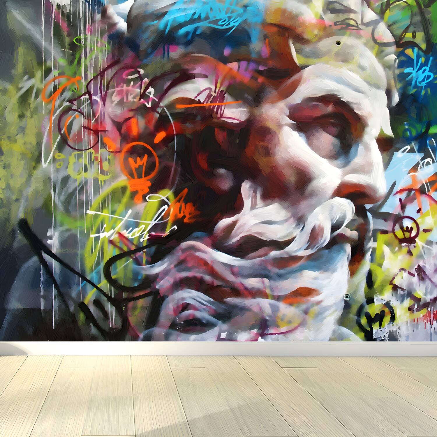 Fancy Graffiti Pattern Mural Wallpaper Contemporary Non-Woven Material Wall Covering