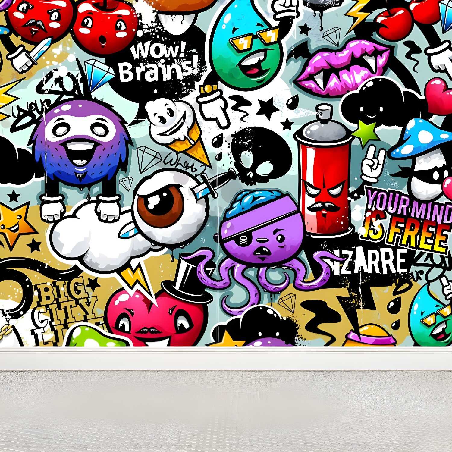 Modern Novel Graffiti Mural Decal Light Colour Stain-Proofing Wall Decor for Bathroom