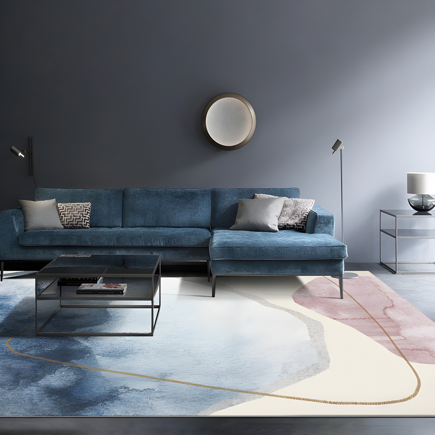 Pastel Colour Living Room Rug Nordic Colourblock Area Carpet Polyester Anti-Slip Backing Rug