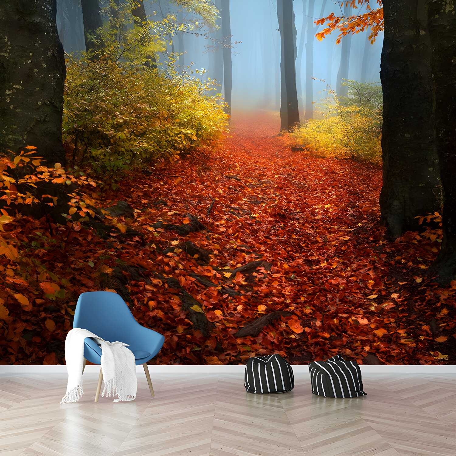 Modern Misty Forest Landscape Mural Light Colour Stain-Proofing Wall Decor for Bedroom