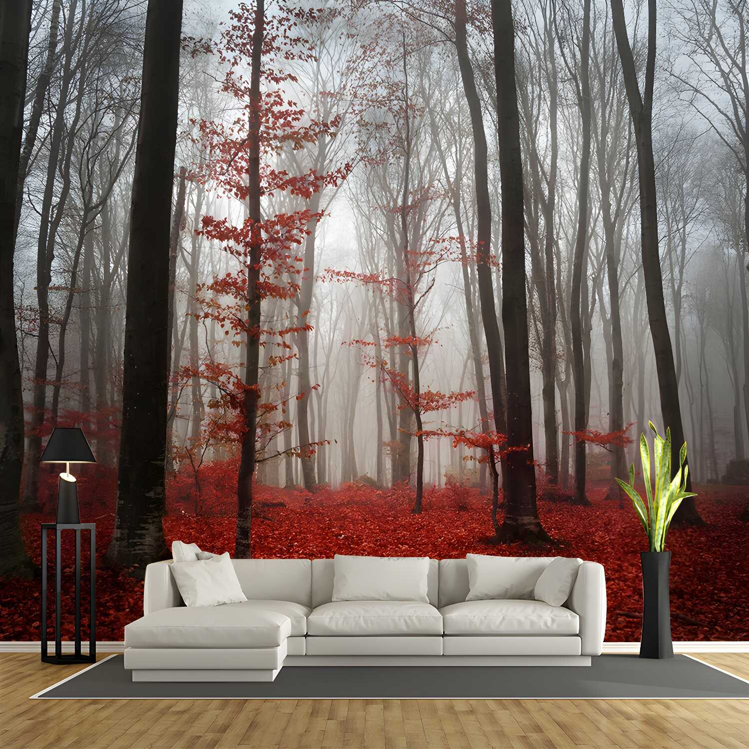 Contemporary Foggy Forest Mural Decal Pastel Colour Natural Landscape Wall Covering