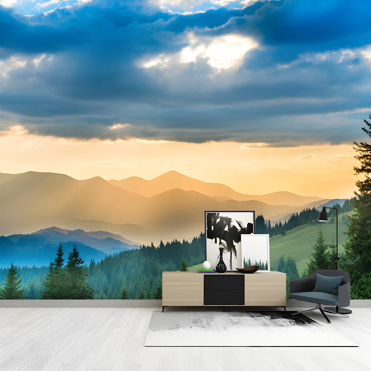 Endless Mountains Mural Wallpaper Pastel Colour Modern Wall Covering for Boys Bedroom