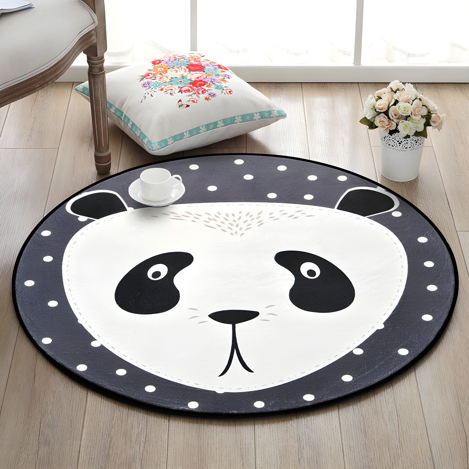 Creative Cartoon Rug Multi Coloured Animal with Dotted Background Carpet Washable Pet Friendly Non-Slip Rug for Nursery