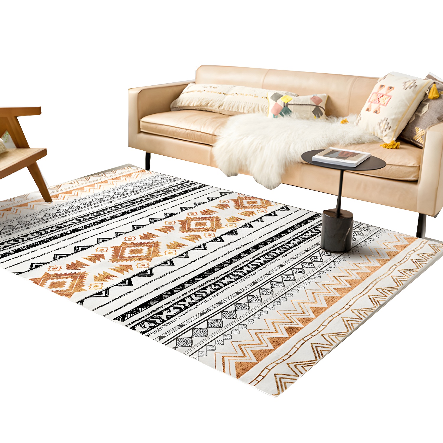 Decorative Multicolour Patterned Rug Polyester Nordic Style Rug Non-Slip Stain Resistant Washable Rug for Room
