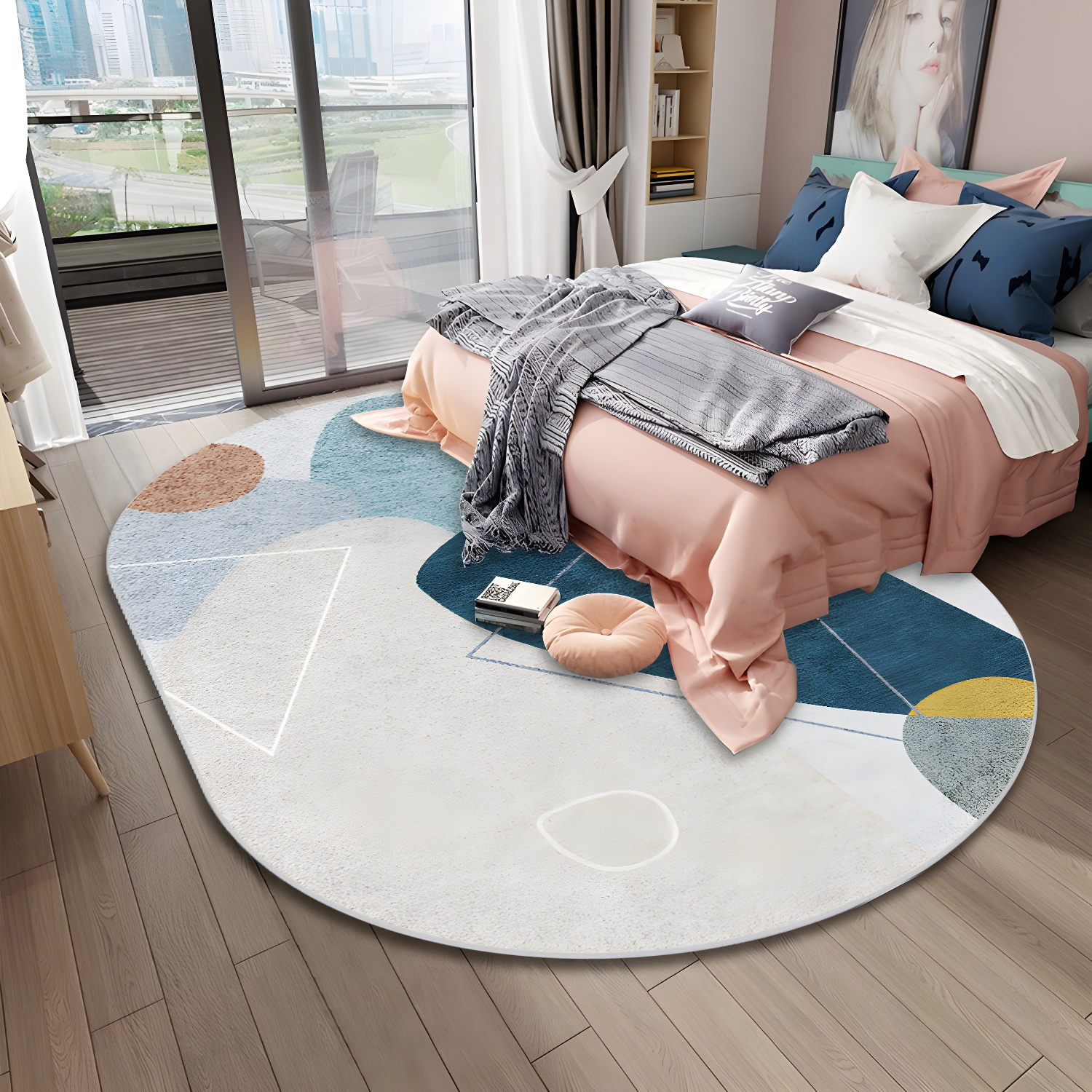 Trendy Multi-Colour Nordic Rug Polyester Abstract Geometry Carpet Pet Friendly Non-Slip Backing Washable Rug for Bedroom