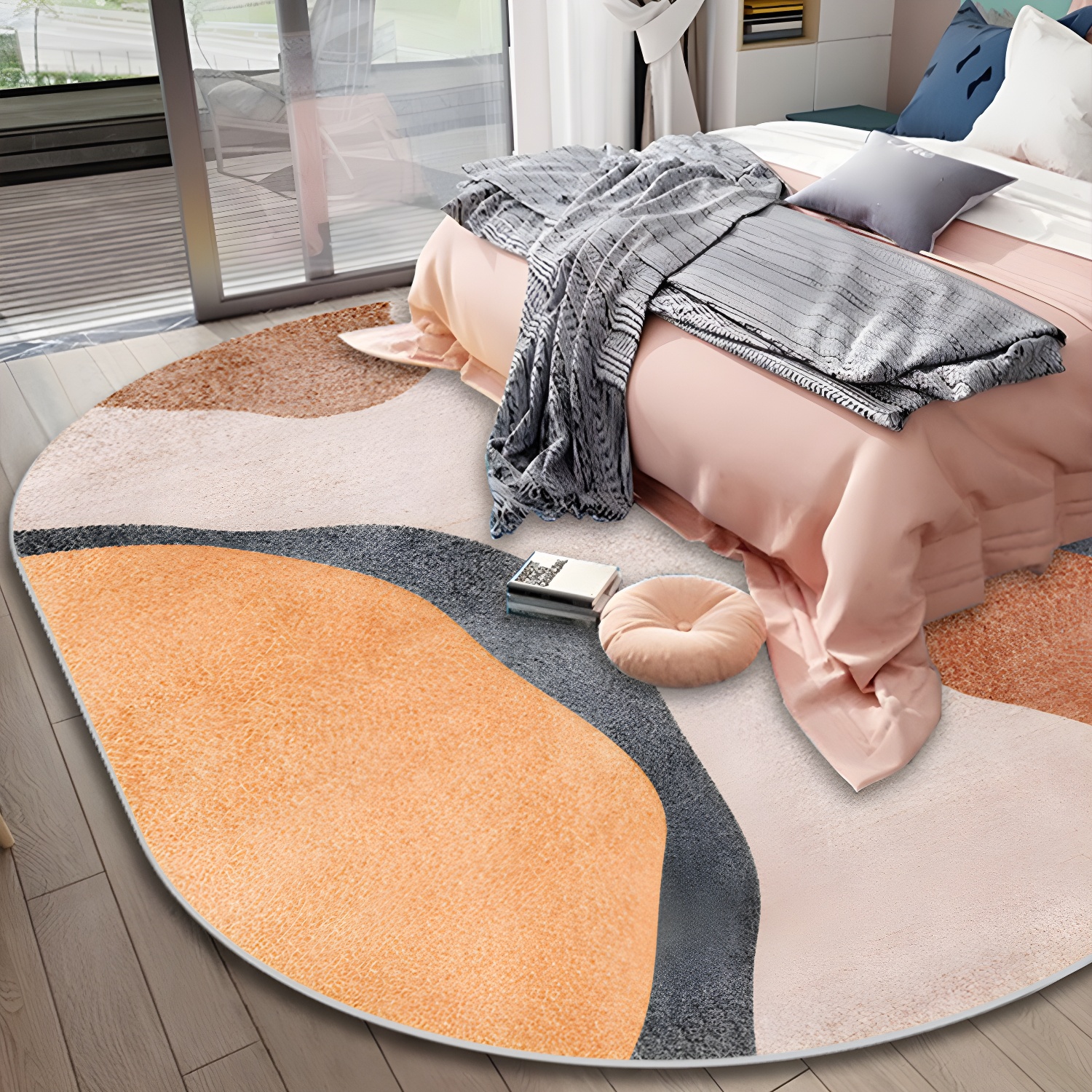 Classy Mid-Century Rug Multicolour Colour-Block Pattern Rug Pet Friendly Machine Washable Non-Slip Rug for Bedroom