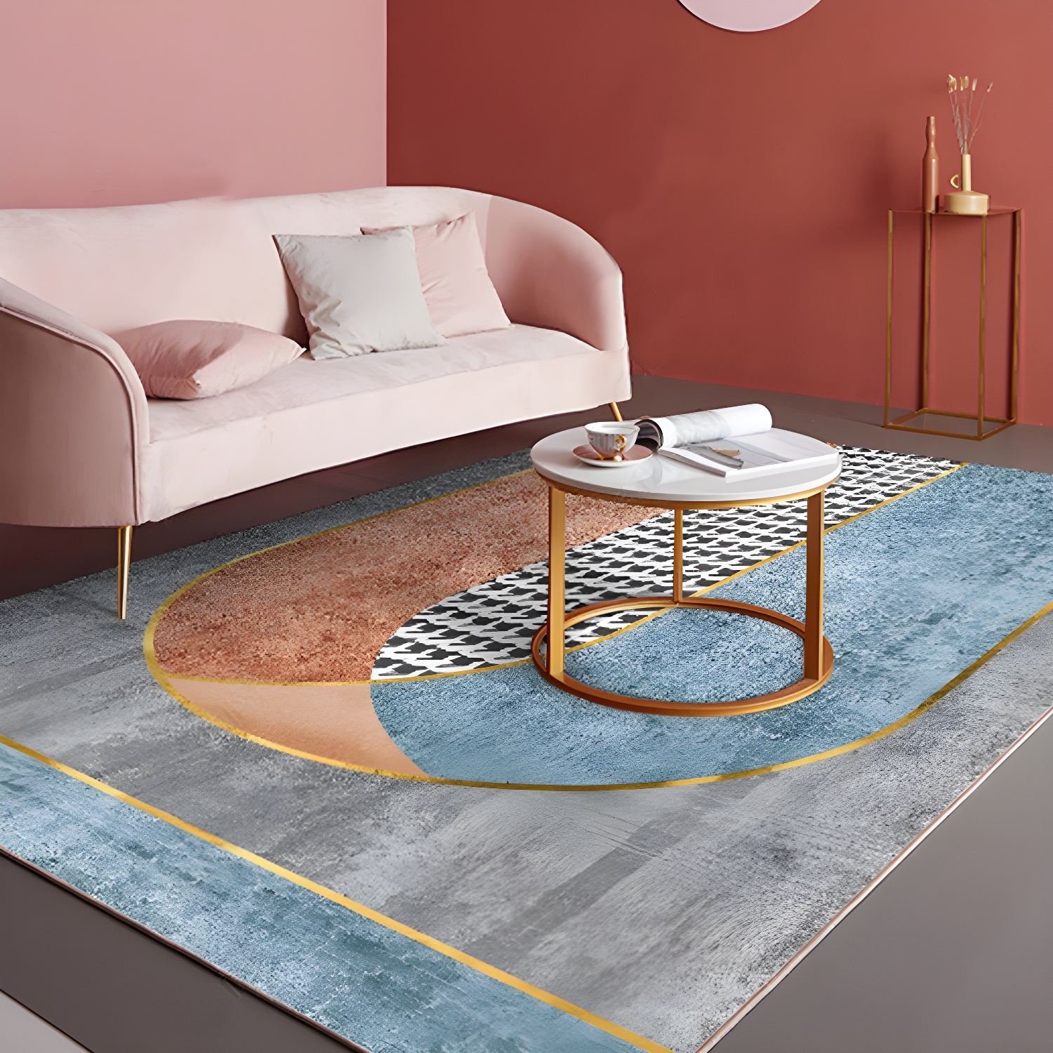 Novelty Bedroom Rug Multi-Coloured Geometric Print Indoor Rug Synthetics Anti-Slip Backing Washable Carpet