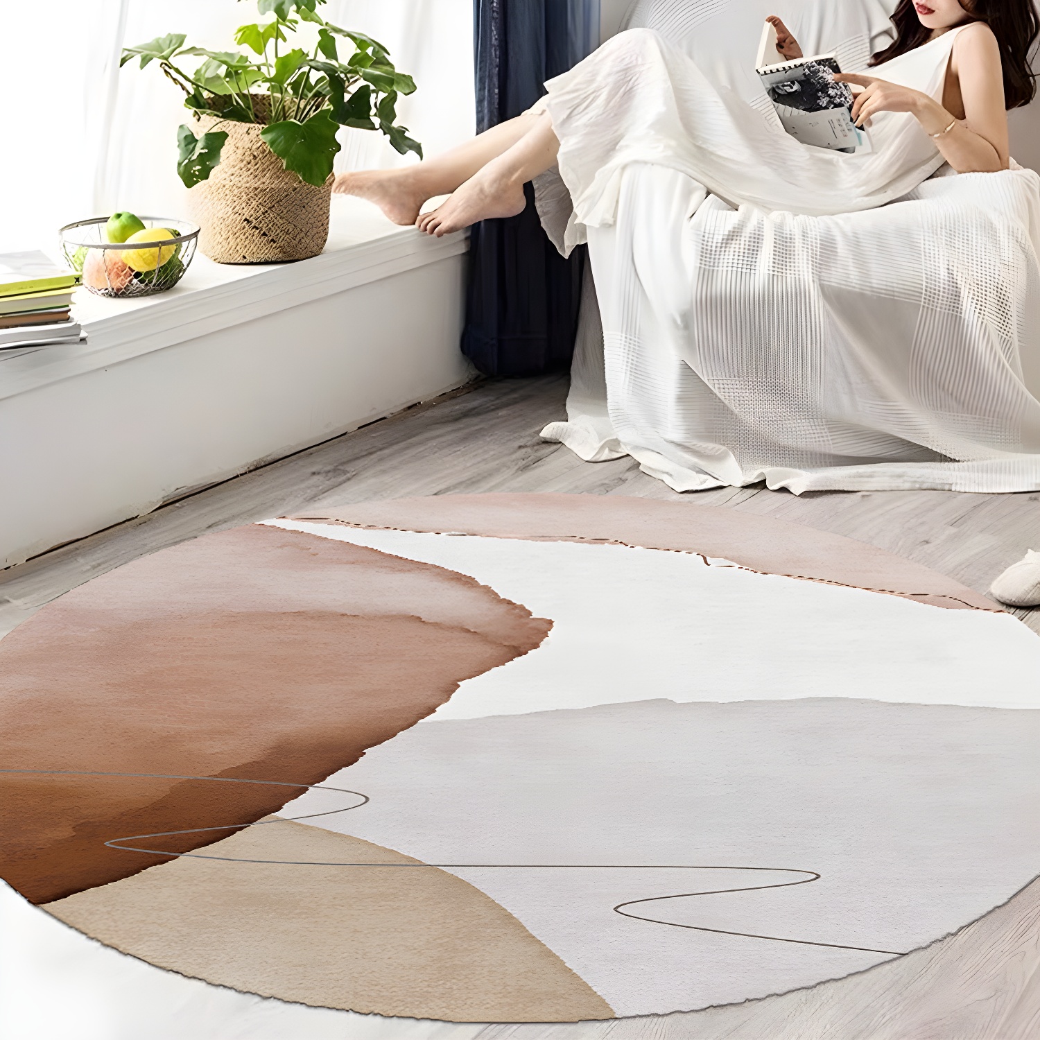 Creative Bedroom Rug Multi-Colour Colourblocked Carpet Polypropylene Washable Pet Friendly Anti-Slip Rug
