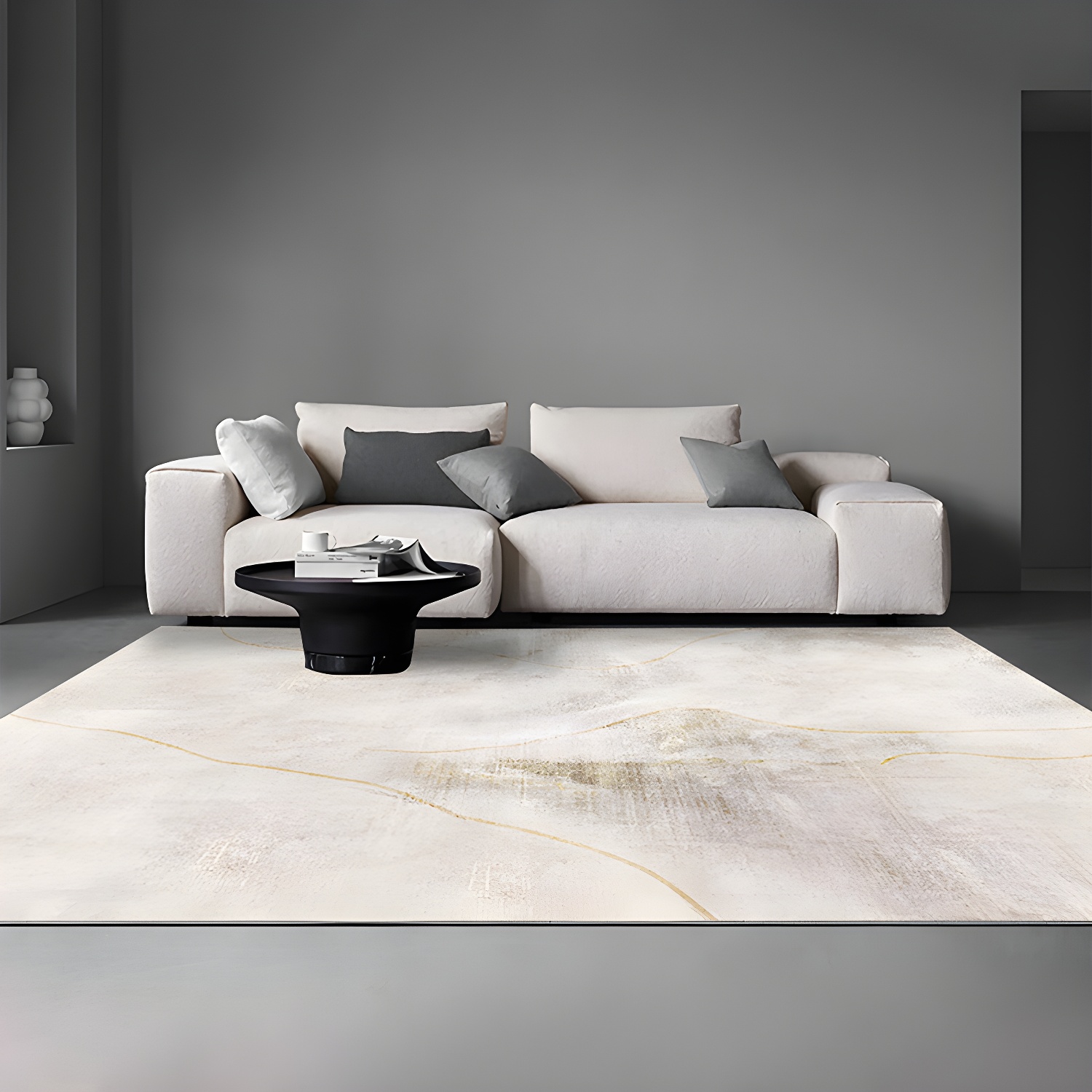 Beige Abstract Printed Rug Synthetics Contemporary Carpet Washable Non-Slip Backing Indoor Rug for Decor