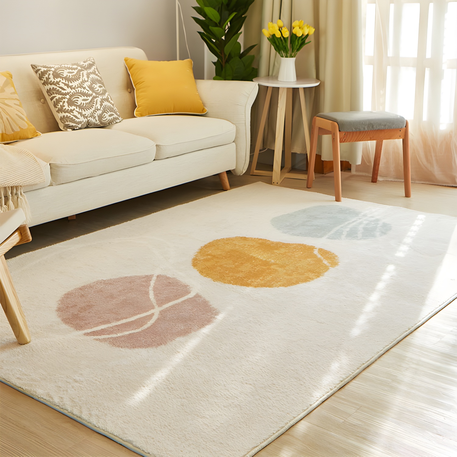 Cute Living Room Rug Multi-Colour Colourblock Indoor Rug Cotton Blend Anti-Slip Easy Care Carpet