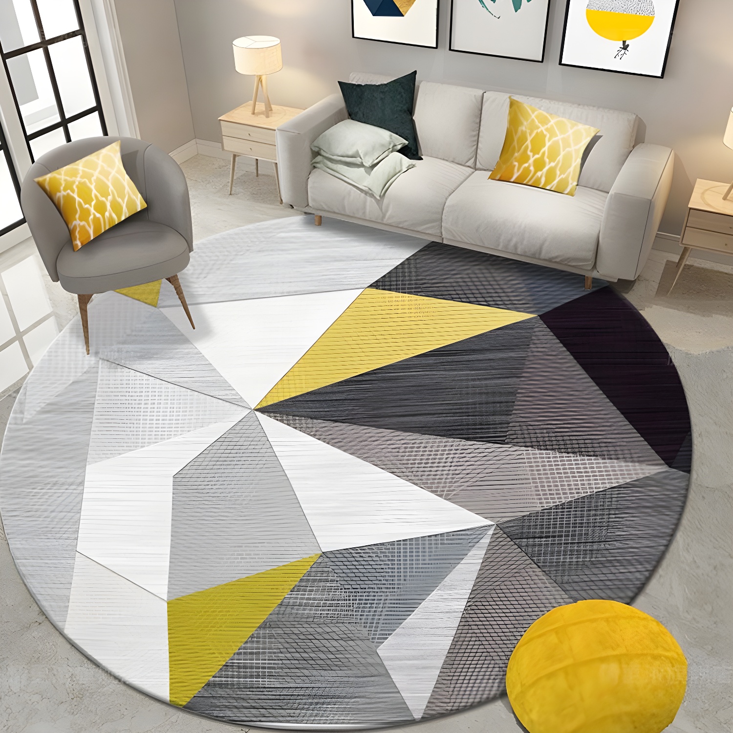 Comfort Bedroom Rug Multi Coloured Geometric Print Carpet Polyster Non-Slip Backing Stain-Resistant Rug