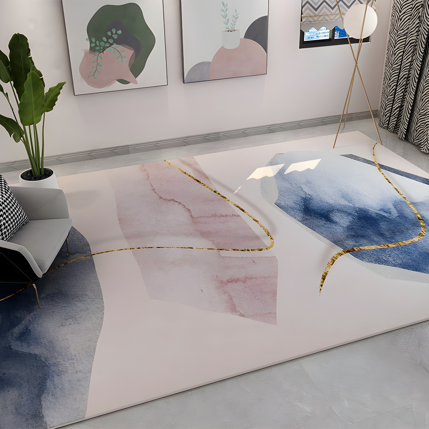 Multicolour Modern Rug Polypropylene Colour Block Carpet Machine Washable Stain-Resistant Rug for Decor