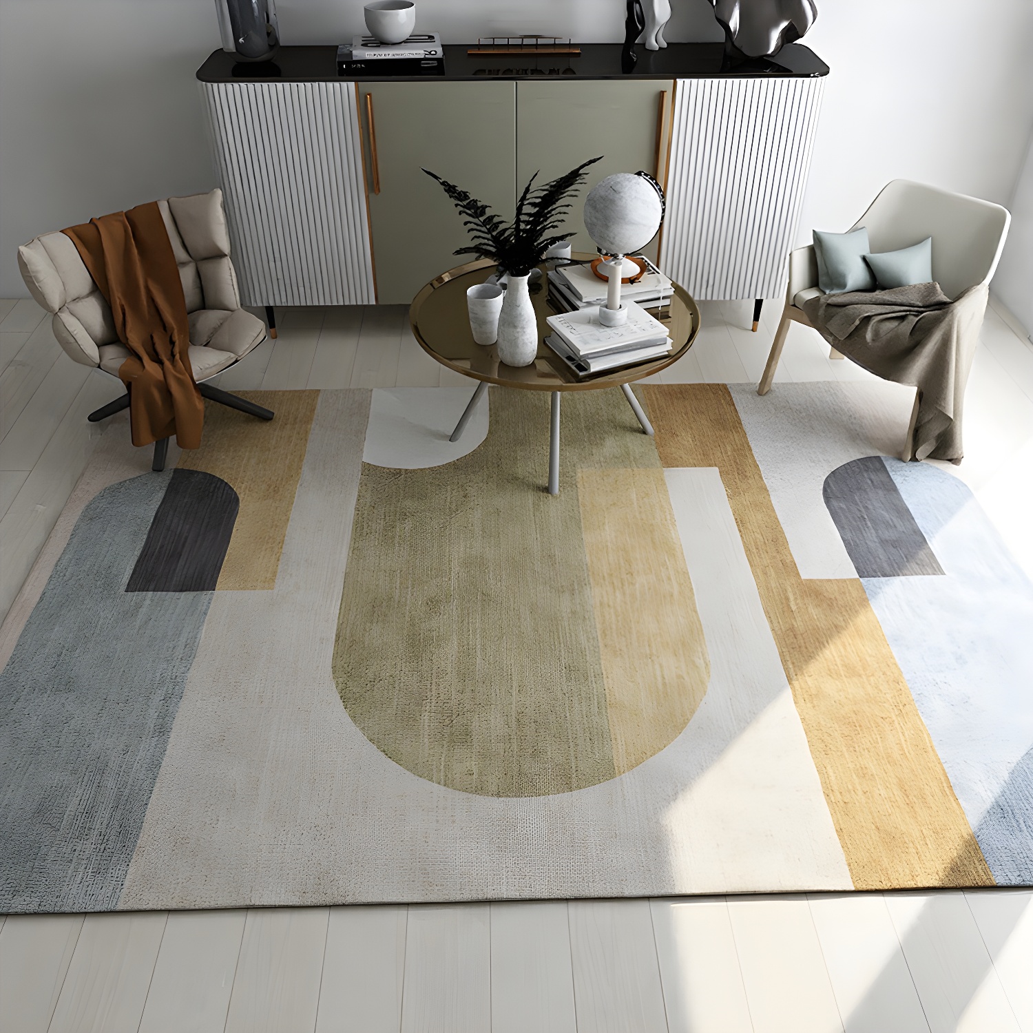Multicolour Geometric Print Rug Synthetics Minimalist Area Carpet Easy Care Stain-Resistant Indoor Rug for Parlor