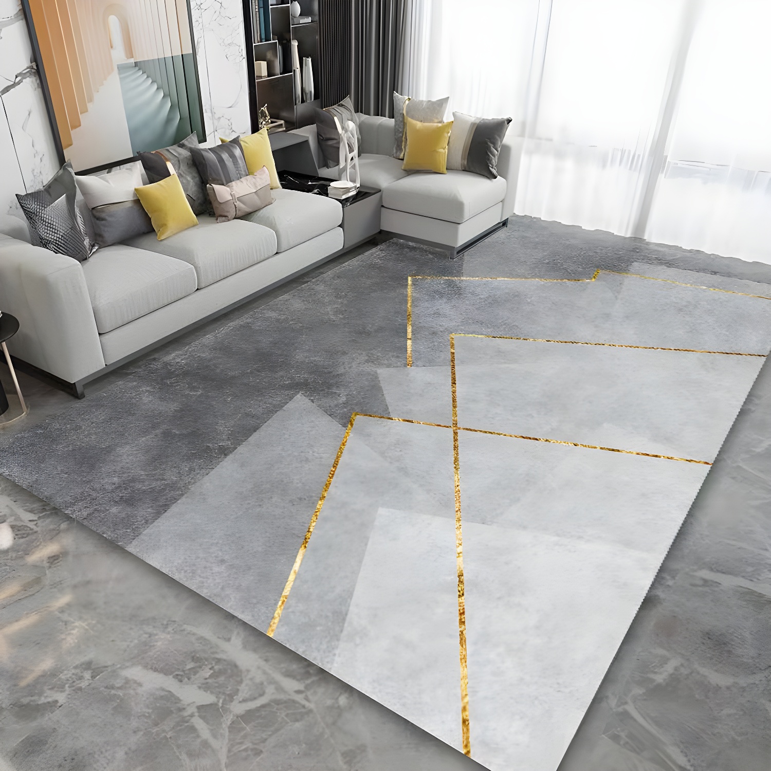 Multi Colour Trendy Rug Polyster Geo Printed Area Carpet Non-Slip Backing Pet Friendly Easy Care Indoor Rug for Parlor