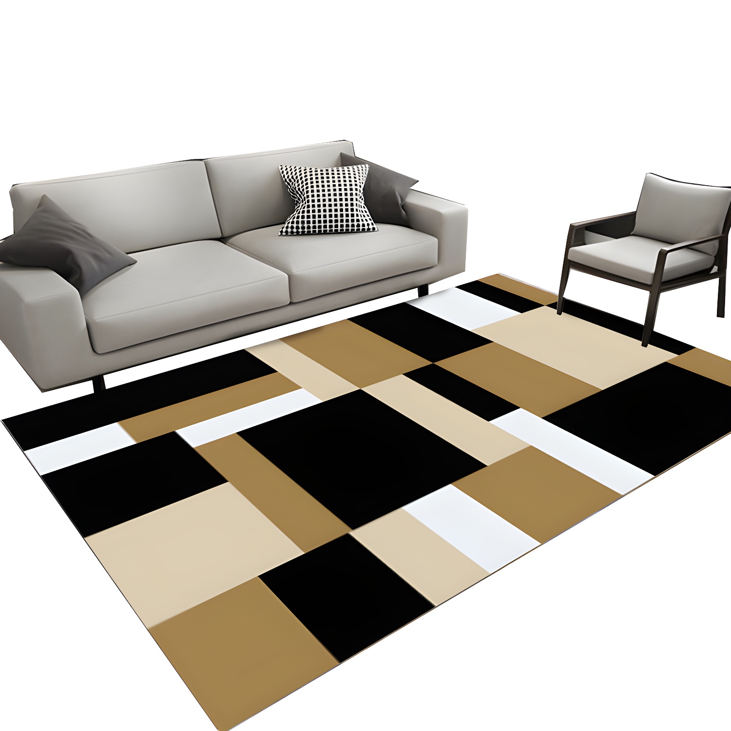 Simple Area Rug Geometric Carpet Polypropylene Rug for Living Room, Home Office