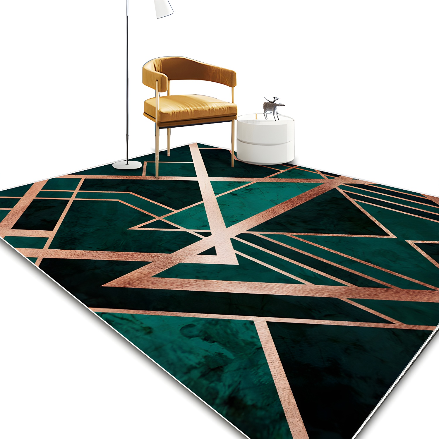 Luxurious Modern Area Rug Green Graphic Polyester Rug Non-Slip Backing Rug for Home Decor