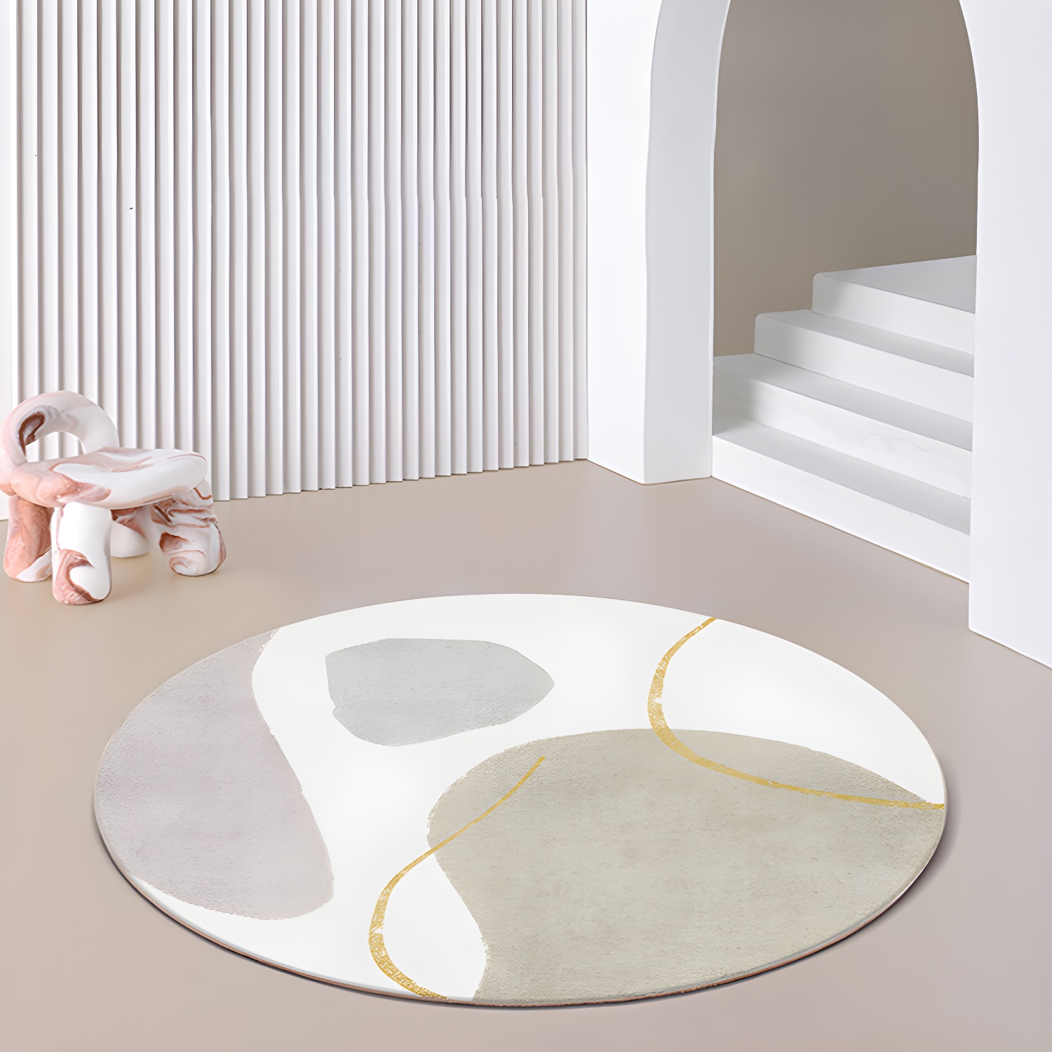 Round Colour Block Rug Nordic Area Carpet Polyester Washable Area Rug for Living Room