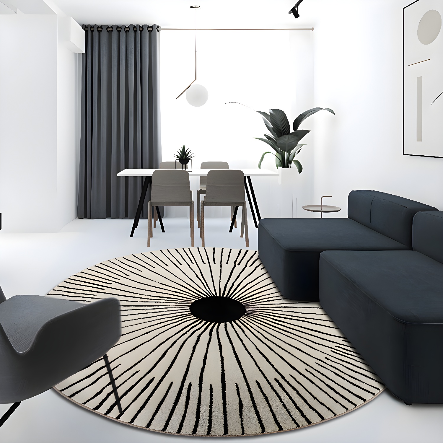 Simplicity Graphic Line Rug Modern Round Bedroom Rug Polyester Anti-Slip Backing Indoor Carpet