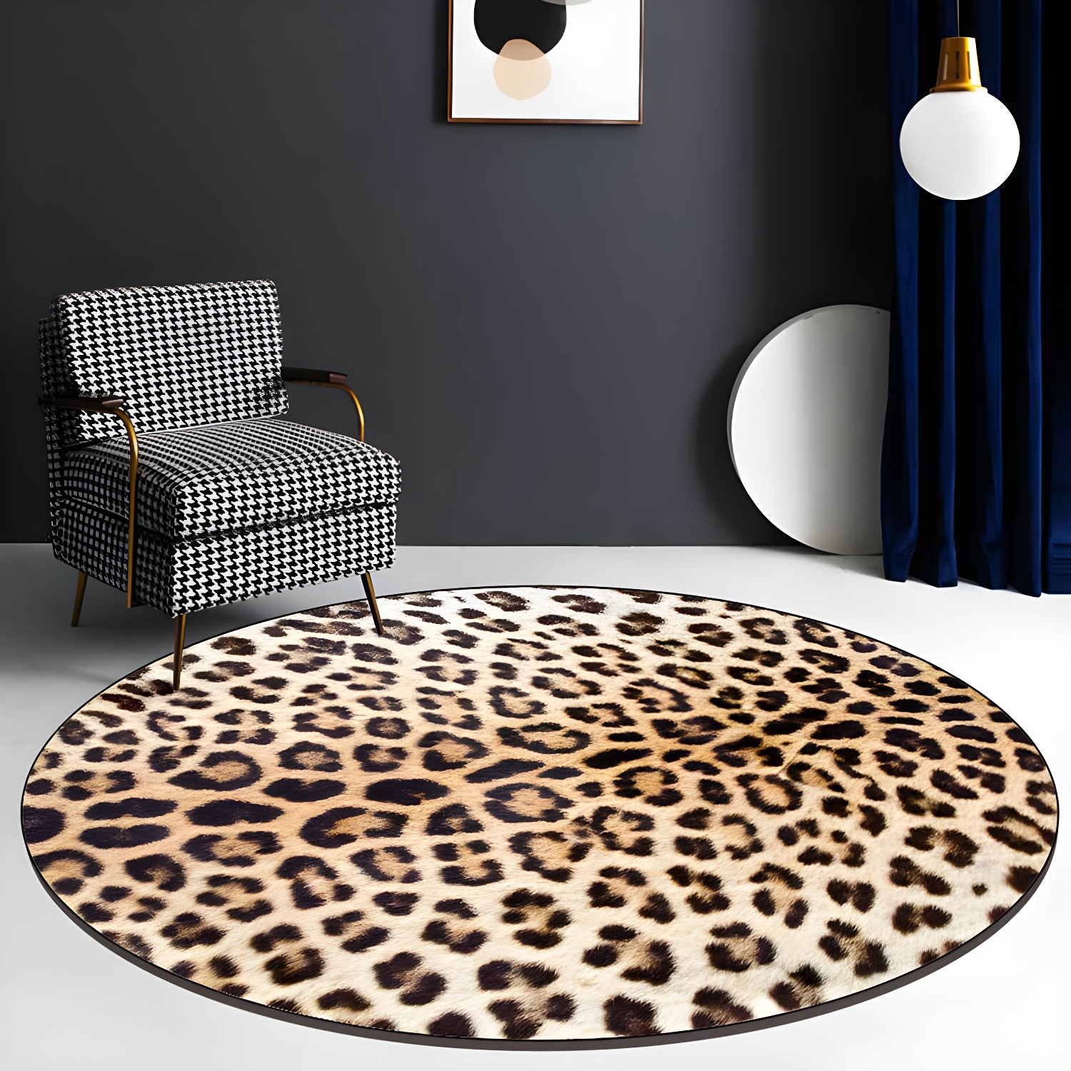 Leopard Round Rug Contemporary Individuality Indoor Carpet Polyester Anti-Slip Backing Rug for Bedroom