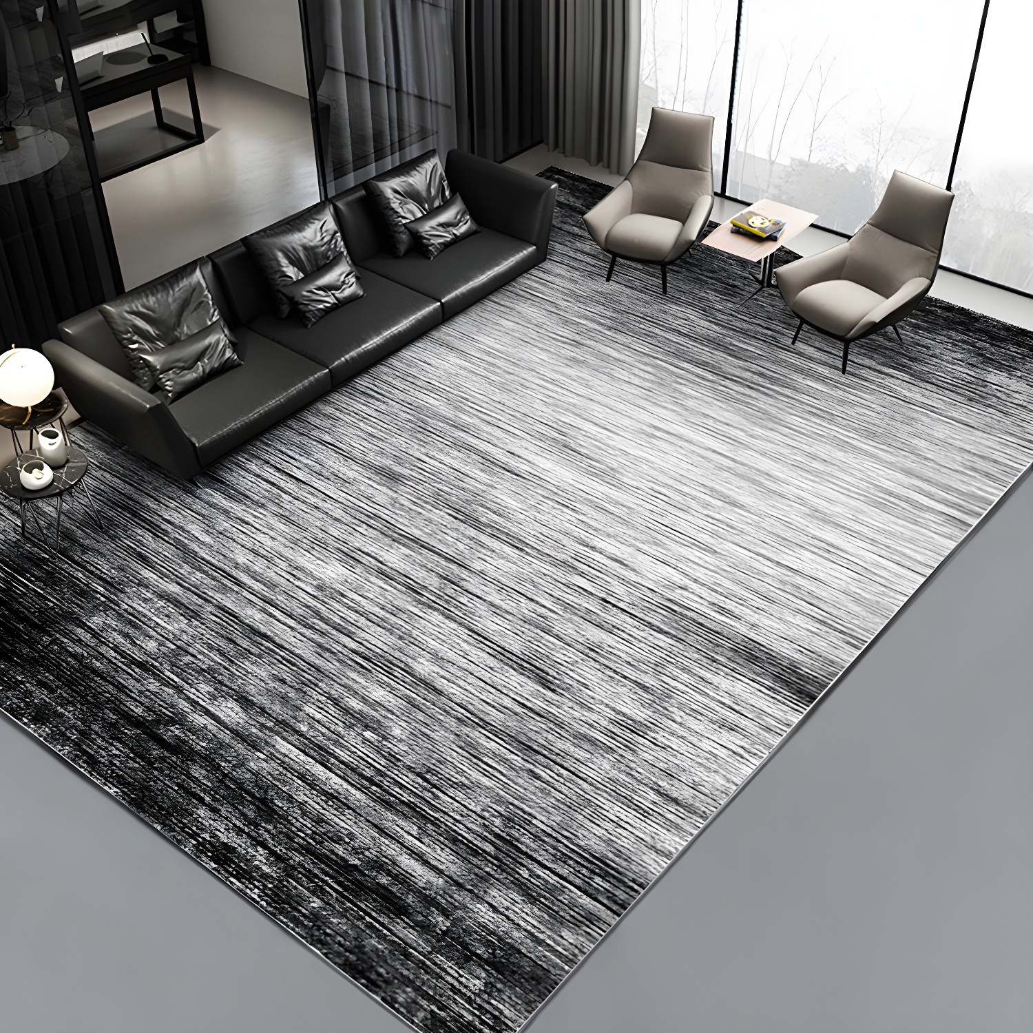 Grey Tone Nostalgia Area Carpet Polyester Gradient Effect Rug Easy Care Carpet for Home Decoration