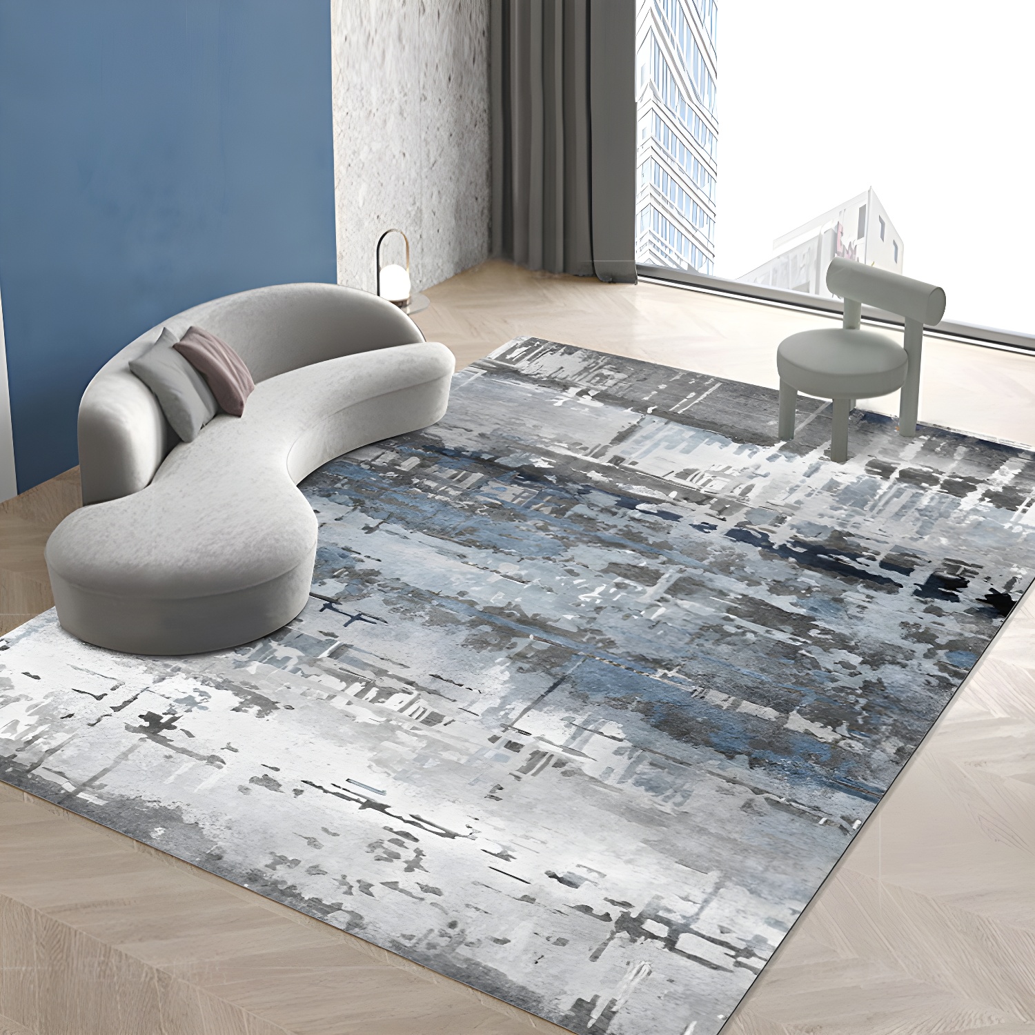 Elegant Colour Mixed Rendering Rug Polyester Whitewashed Carpet Easy Care Indoor Rug for Bedroom