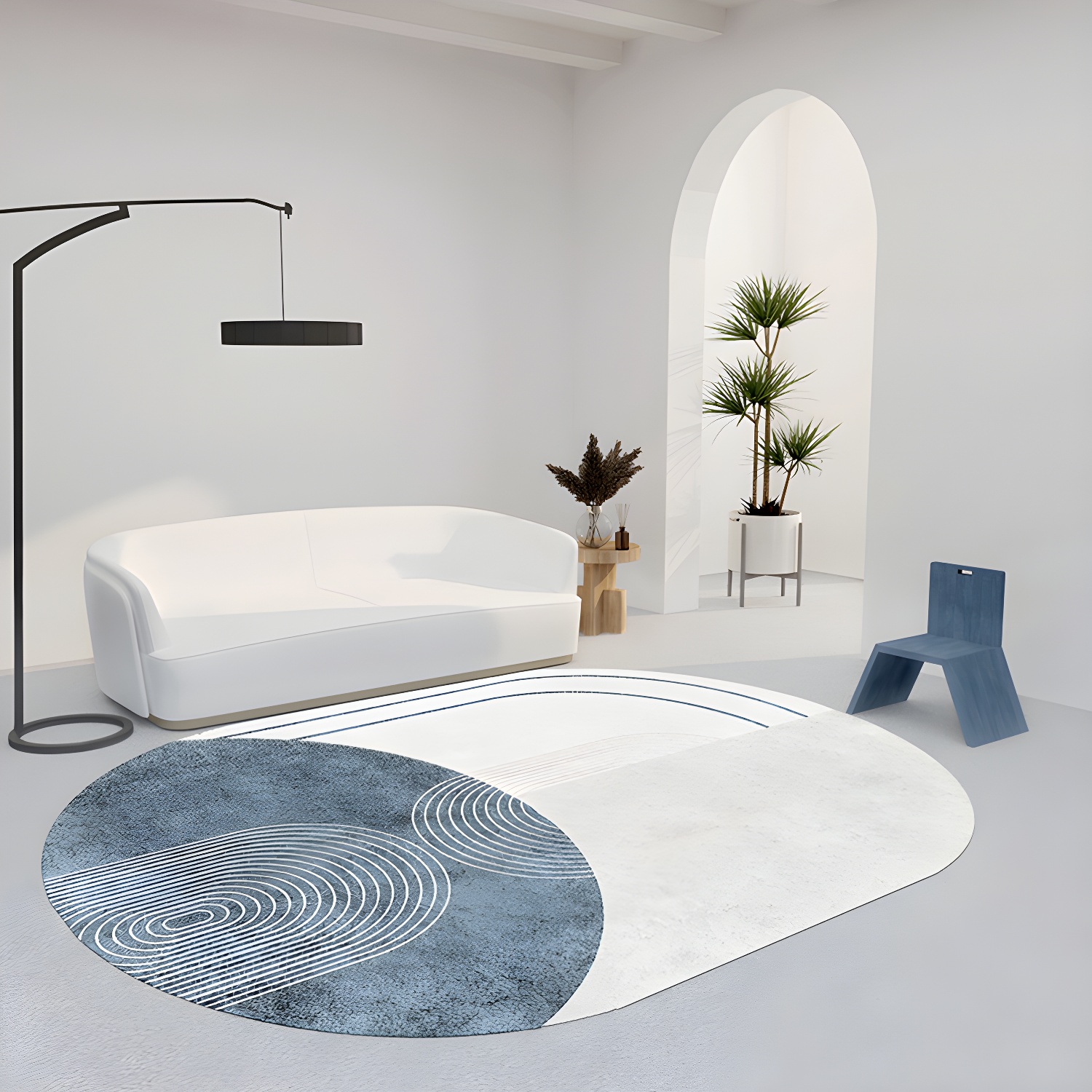Minimalist Colour-block Area Rug Oval Polyester Carpet Stain Resistant Rug for Home Decoration