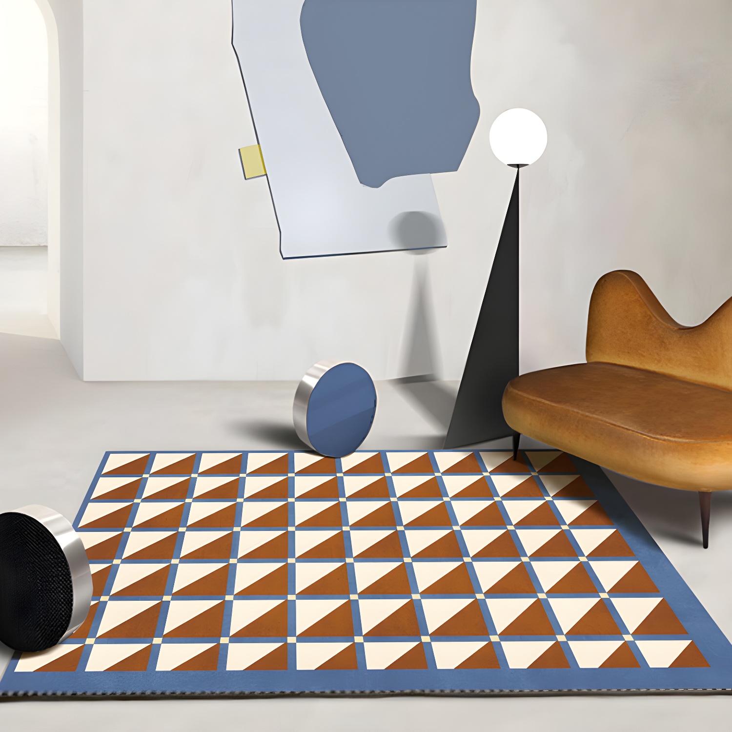 Trendy Geometric Living Room Rug Creative Nordic Area Carpet Polyester Anti-Slip Backing Carpet