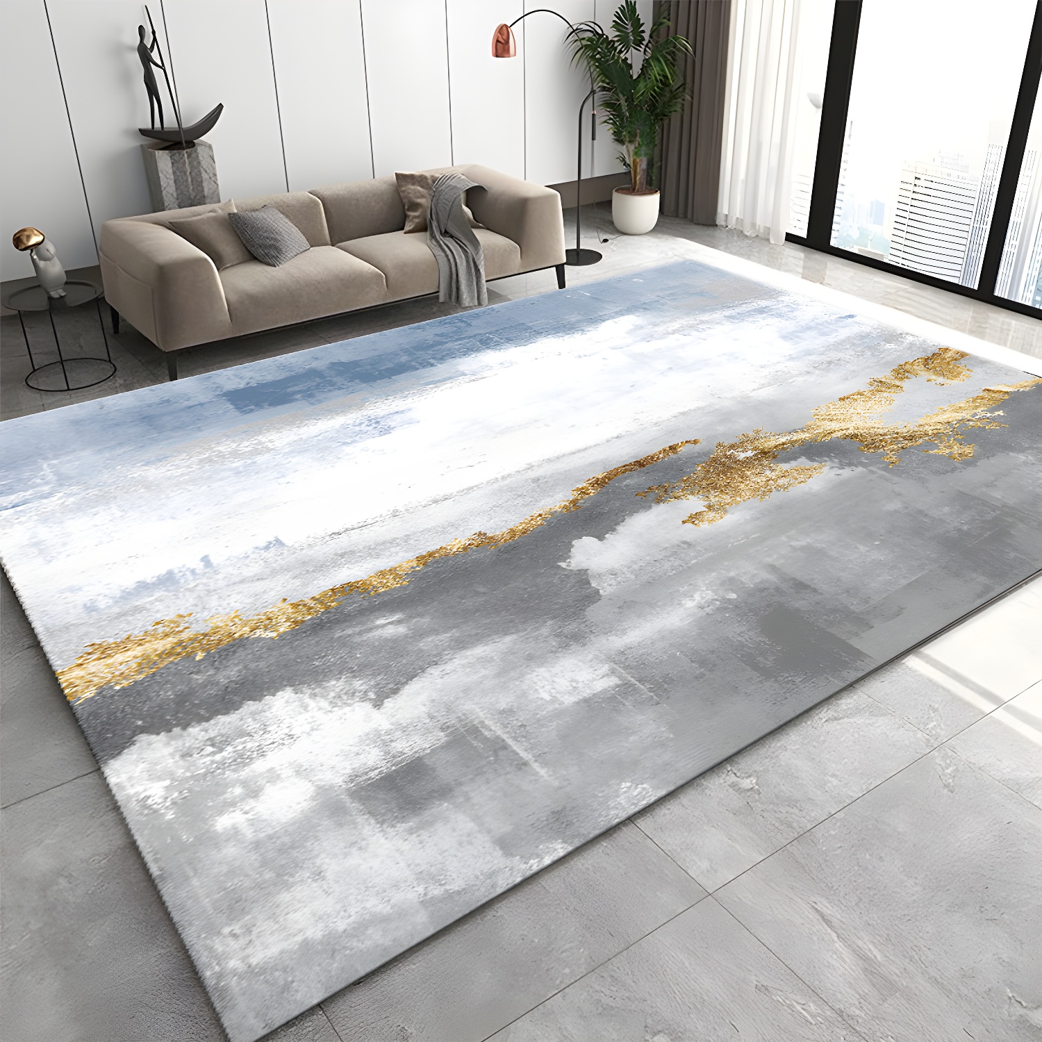 Multicolour Industrial Indoor Rug Polyester Mottled Effect Carpet Stain Resistant Rug for Home Decoration