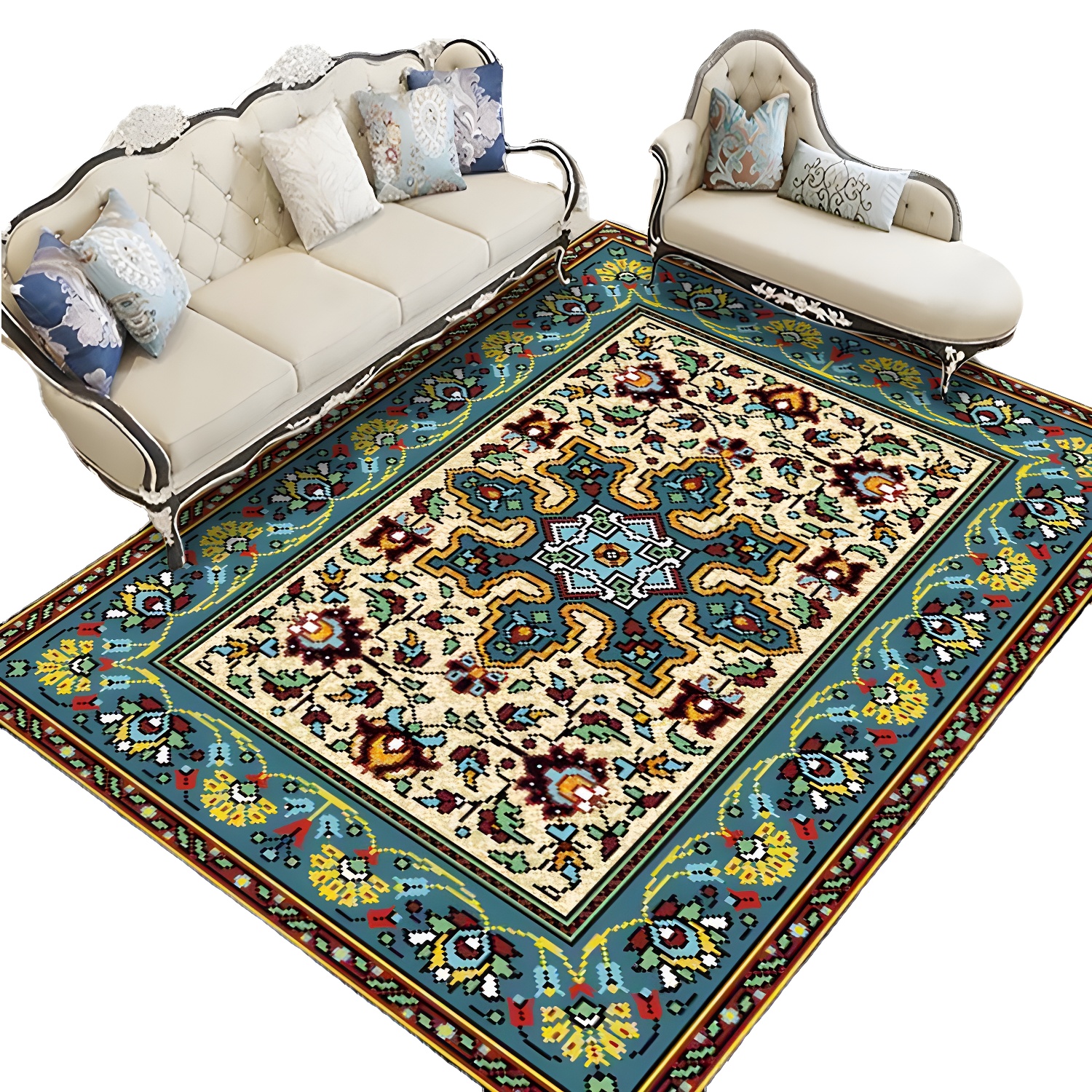 Multicolour Home Decoration Carpet Distressed Moroccan Print Area Rug Polyester with Non-Slip Backing Rug