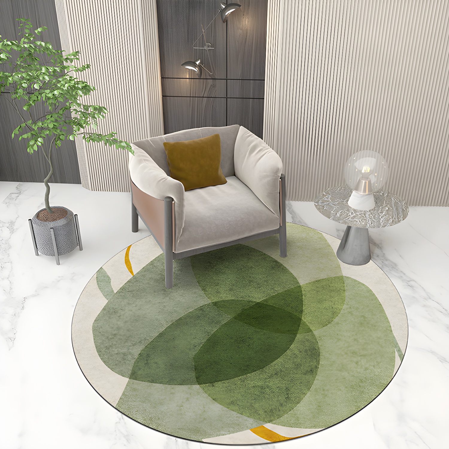 Comfort Scandinavian Round Rug Individuality Colour-block Carpet Polyester Washable Rug for Bedroom