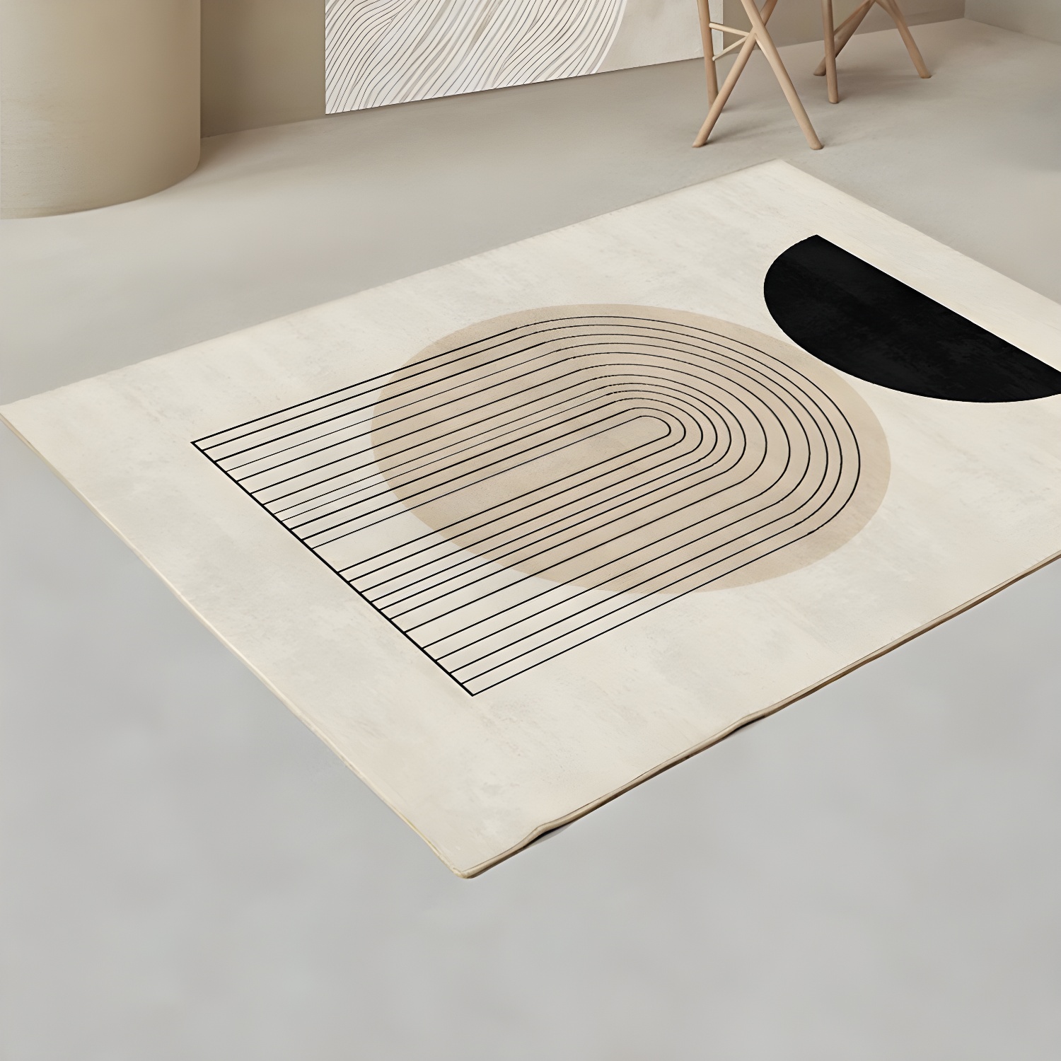 Minimalist Natural Colour-block Rug Contemporary Stylish Rectangle Carpet Polyester Anti-Slip Backing Rug for Living Room