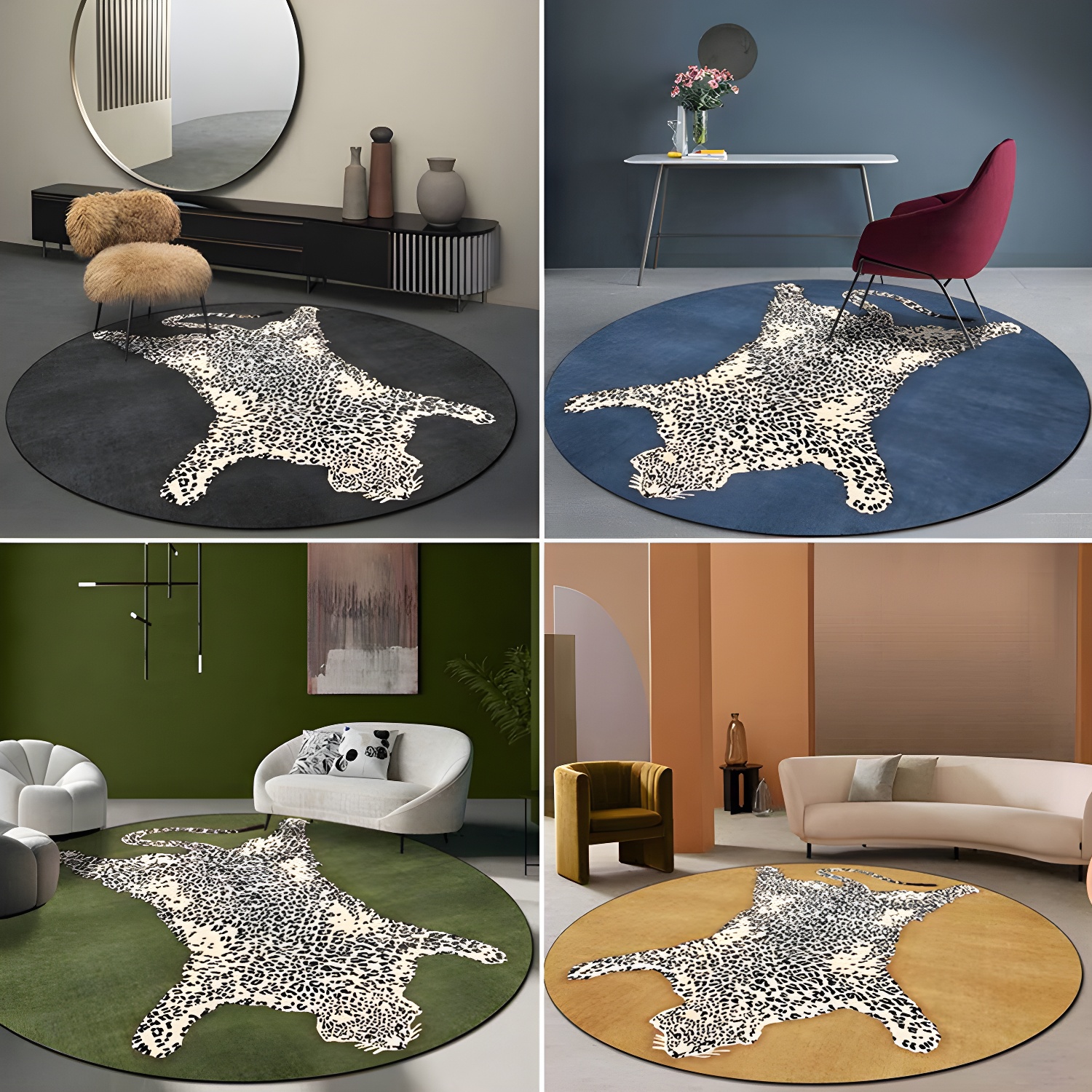 Colourful Stylish Round Rug Modern Tiger Printed Carpet Non-Slip Backing Rug for Home Decoration
