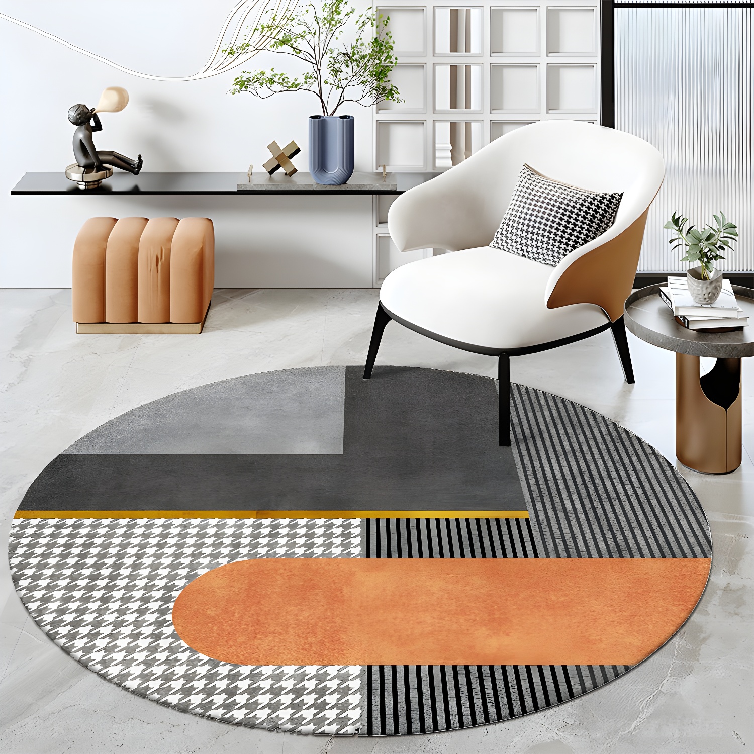 Aesthetic Modern Indoor Rug Geometric Design Carpet Friendly Washable Round Rug for Living Room