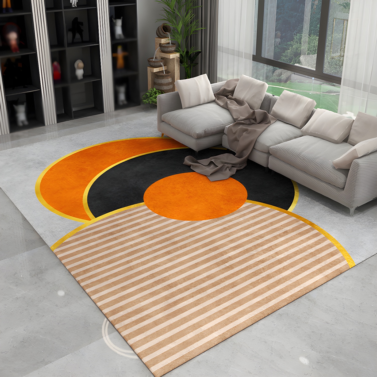 Orange Luxurious Area Rug Contemporary Simple Carpet Polyester Non-Slip Backing Rug for Living Room
