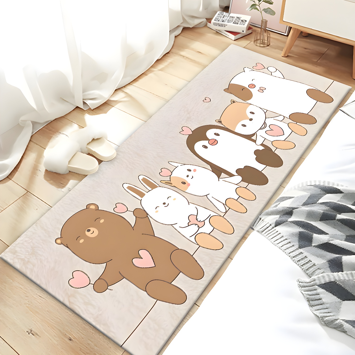 Multicolour Cartoon Print Rug Polyester Carpet Cute Anti-Slip Backing Indoor Rug for Bedroom