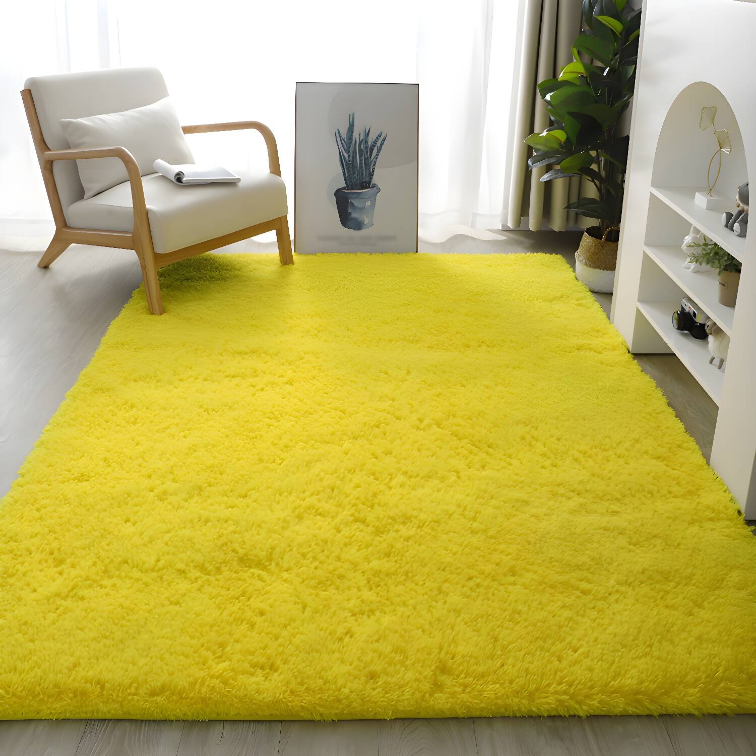 Multi-Colour Soft Shag Rug Stylish Solid Carpet Polyester Friendly Washable Rug for Living Room