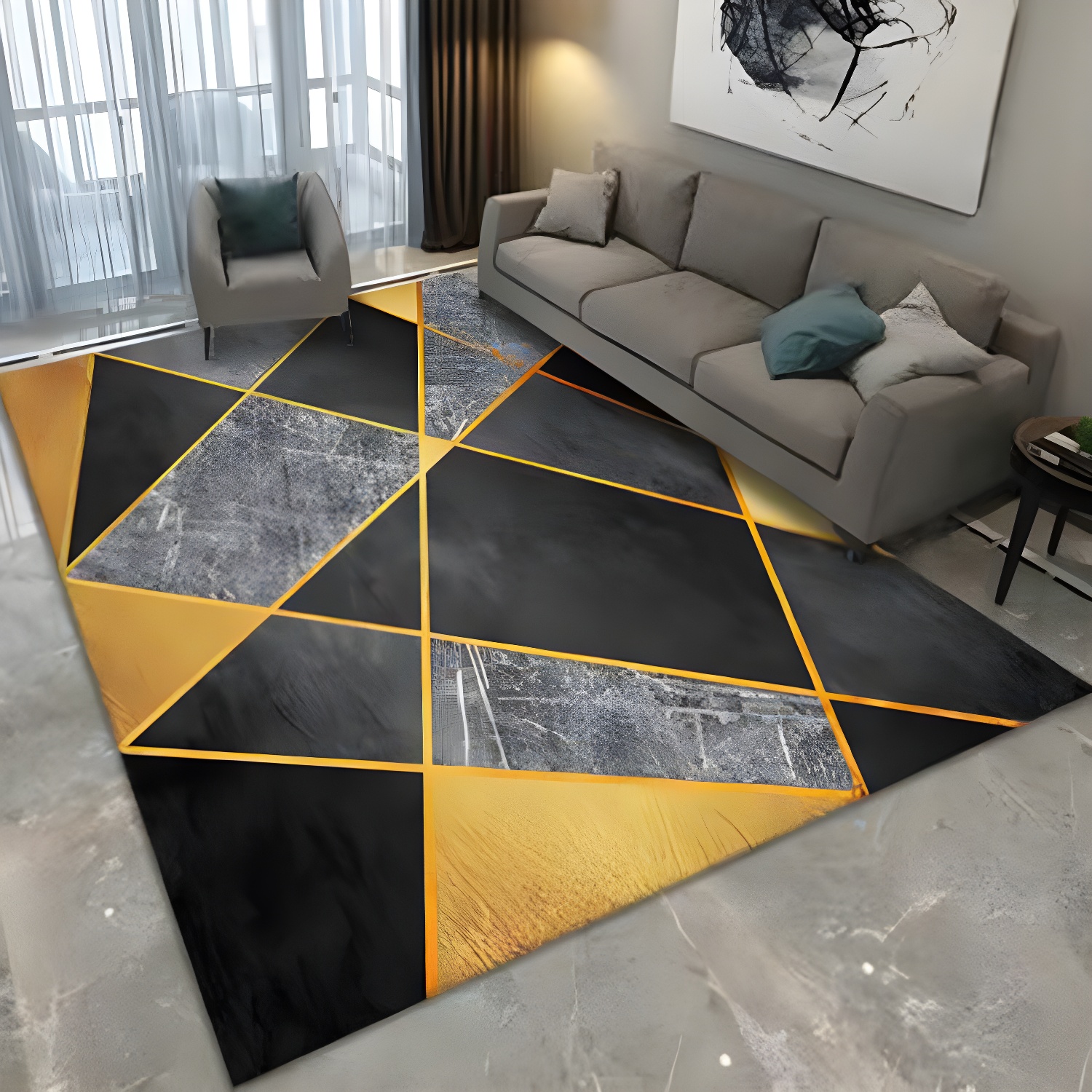 Nordic Triangle Pattern Carpet Multicolour Polyester Rug Anti-Slip Backing Carpet for Living Room
