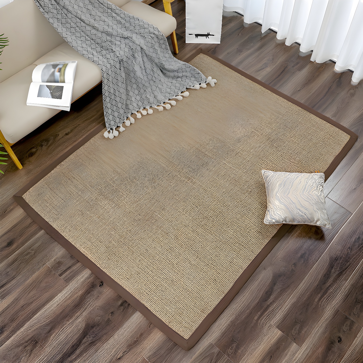 Relaxing Solid Area Rug Cottage Sisal Hemp Rug Easy Care Anti-Slip Backing Carpet for Living Room