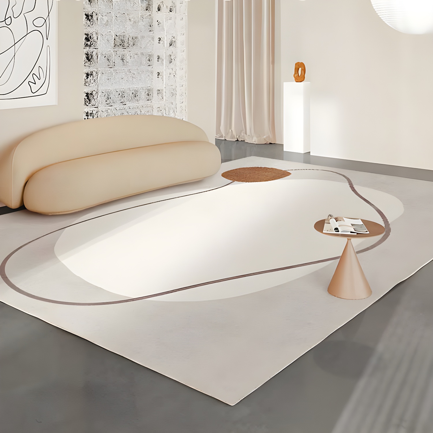 Minimalist Colour Block Rug Polyester Carpet Non-Slip Backing Area Carpet for Home Decoration
