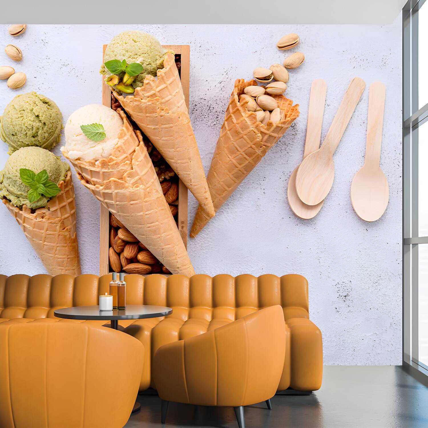 Multi-Colour Ice Cream Mural Environment Friendly Contemporary Dessert Shop Wall Covering