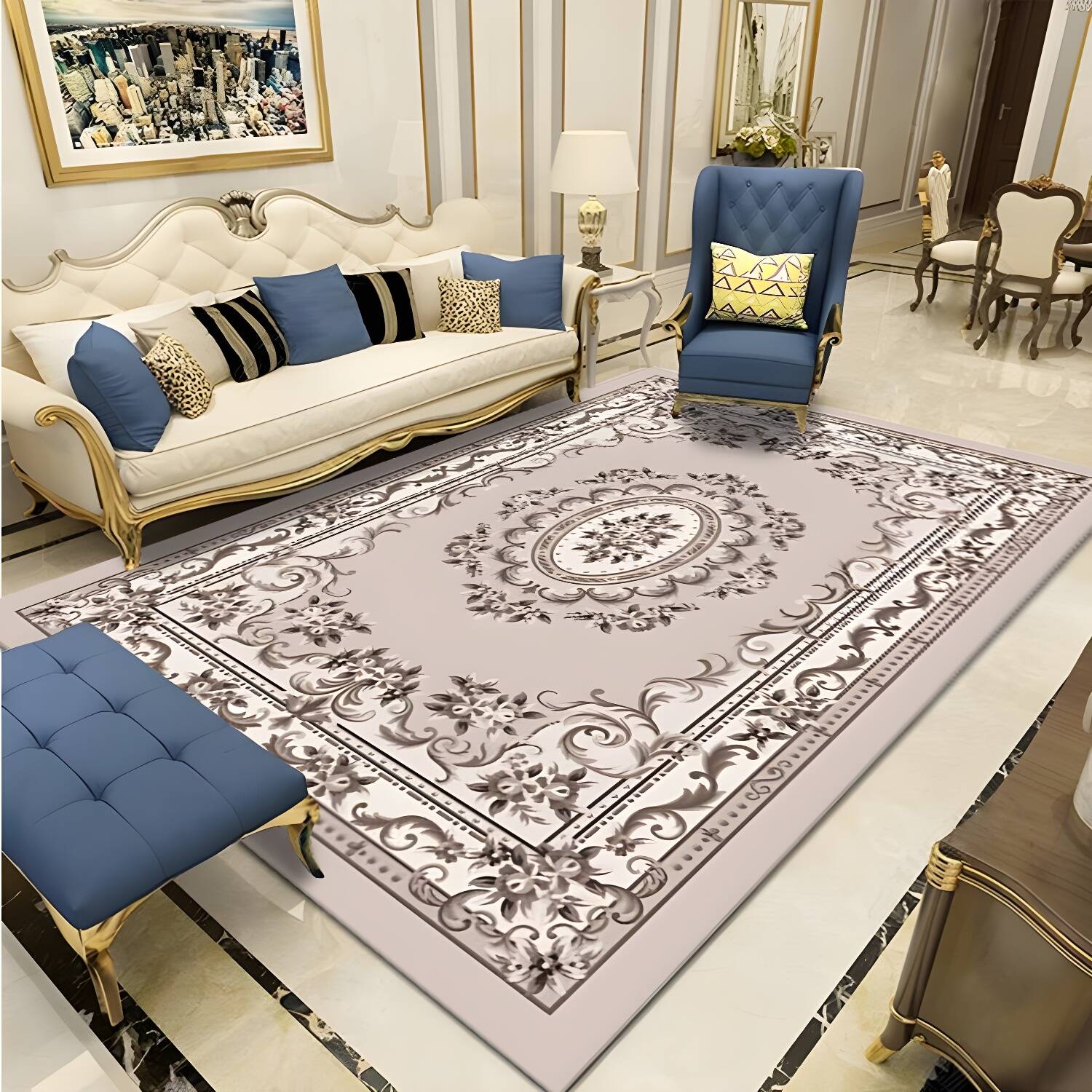 Light-Coloured Victorian Rug Mid-Century Floral Design Carpet Non-Slip Backing Rug for Home Decor