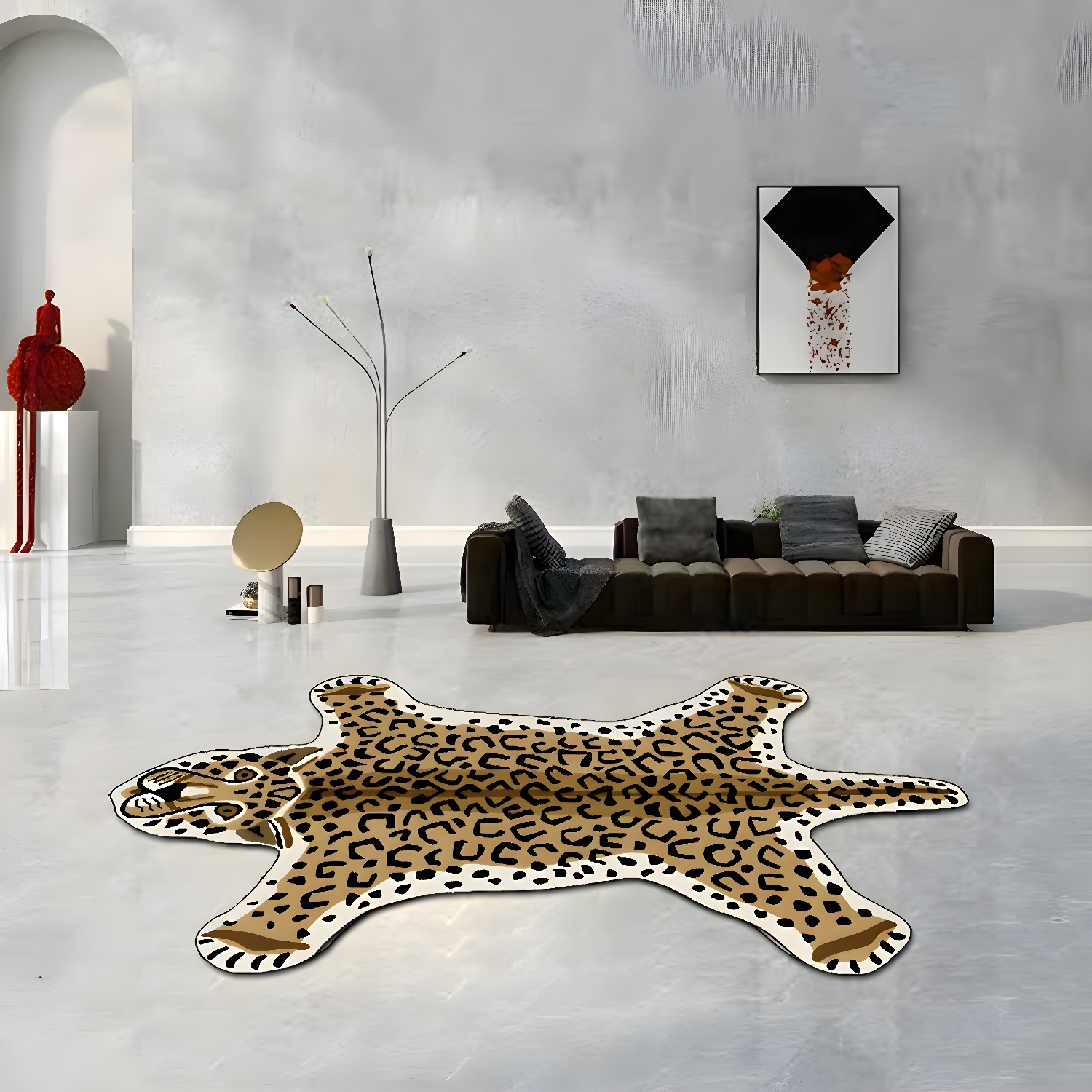 Western Leopard Print Rug Novelty Polyester Area Rug Stain Resistant Indoor Carpet for Living Room