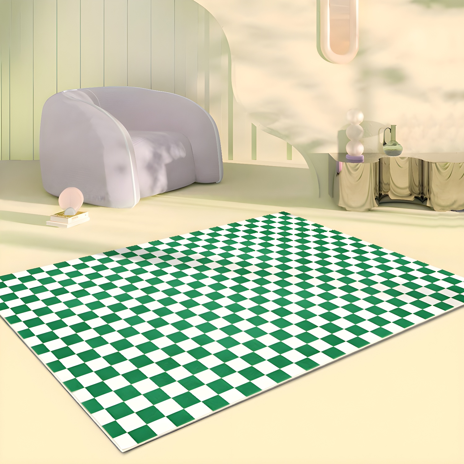 Modern Checkerboard Pattern Rug Polyester Indoor Carpet Non-Slip Backing Area Rug for Living Room