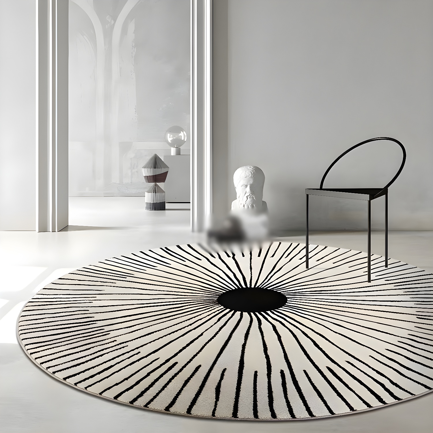 Simple Lines Print Carpet Polyester Round Indoor Rug Non-Slip Backing Area Carpet for Living Room