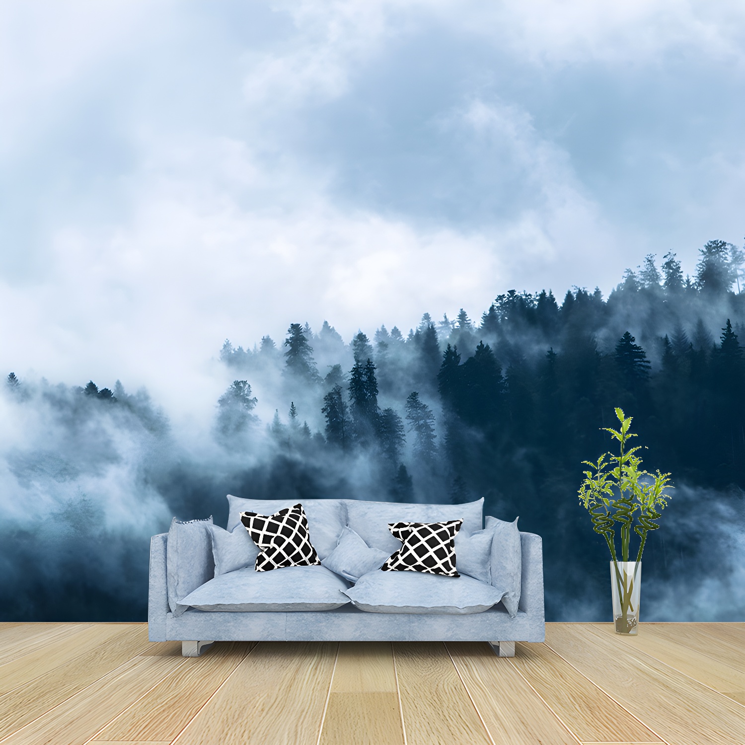 Soft Colour Forest Wall Mural Eco-friendly Modernism Wall Decoration for Bedroom