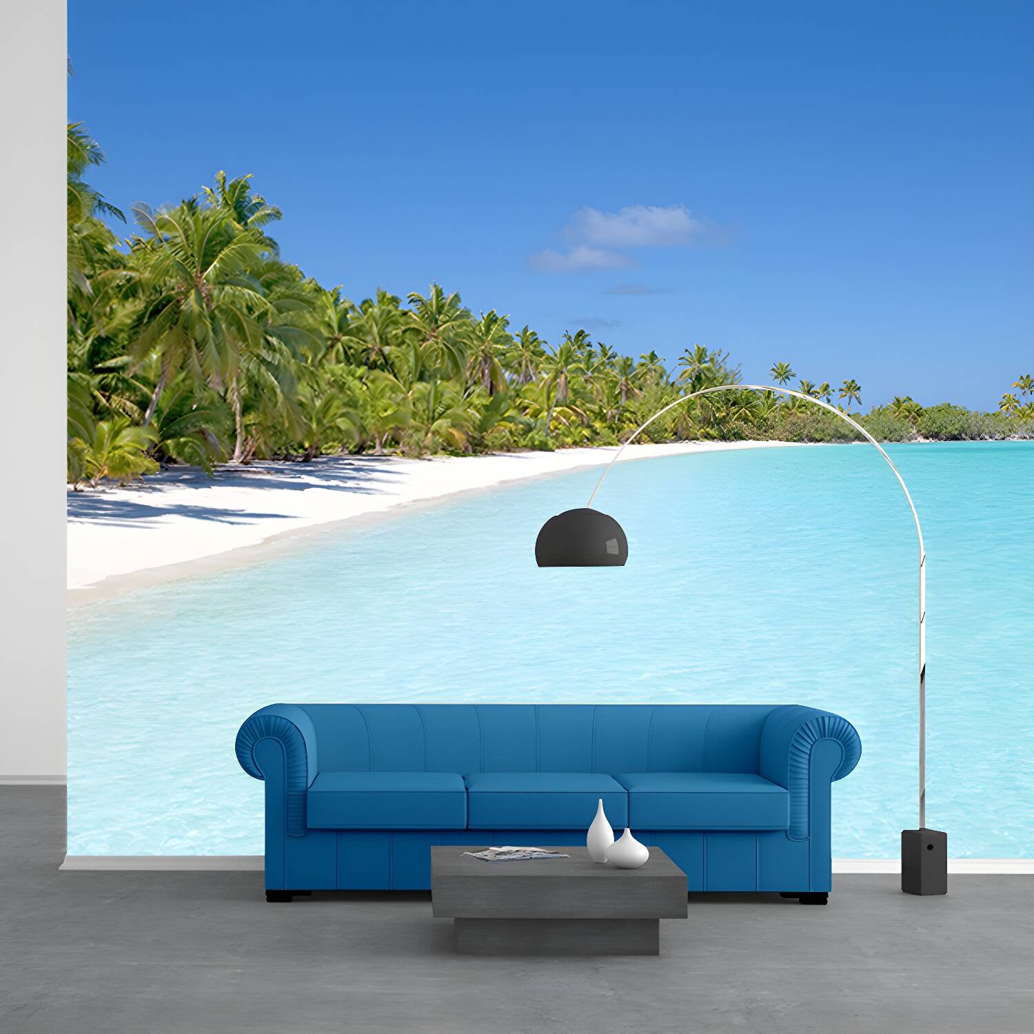Tropical Style Blue Sandy Beach Wall Covering Waterproofing, Made to Measure