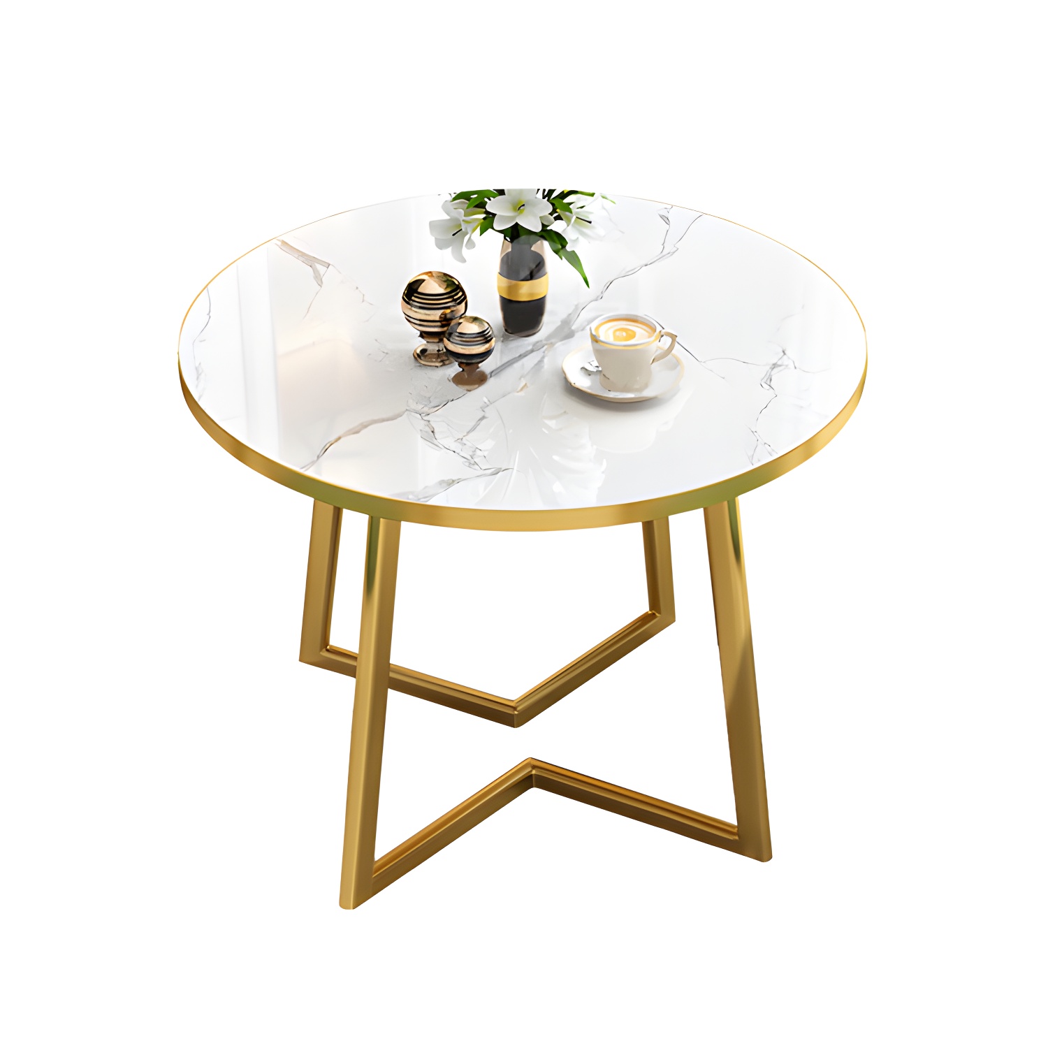 Round Standard Laminated Faux Marble Dining Set with Gold Metallic Legs for Dining Furniture