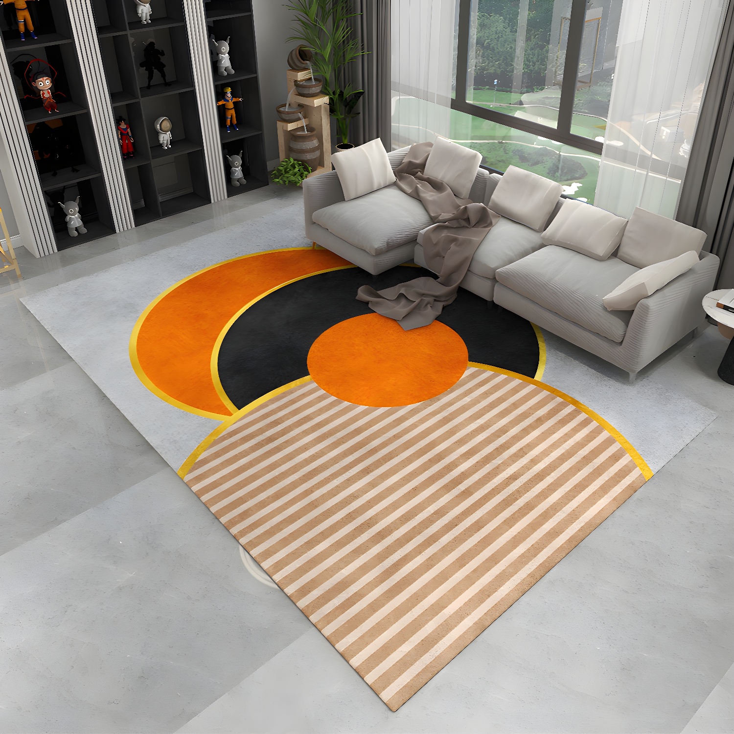 Orange Modern Area Carpet Geometric Pattern Polyester Area Rug Stain Resistant Rug for Home Decor