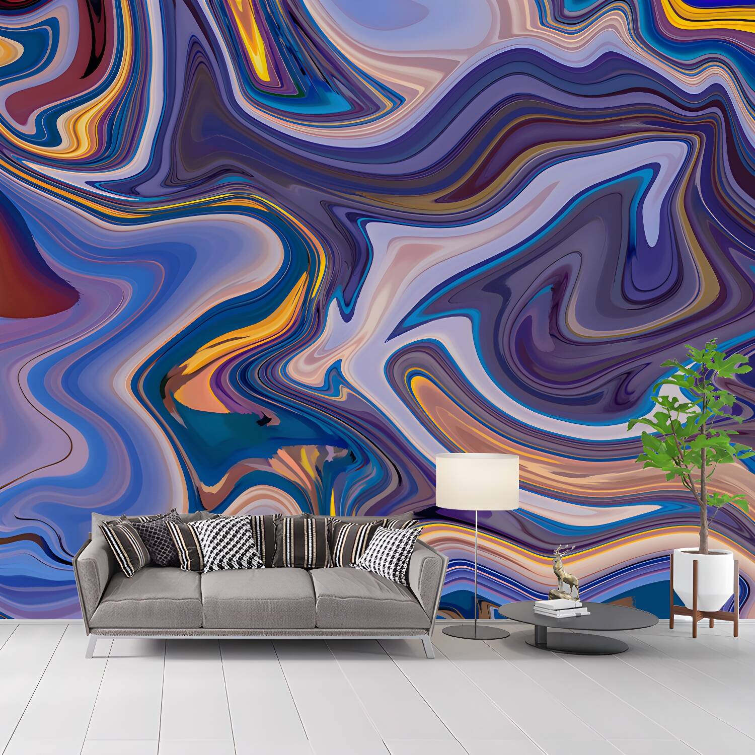 Abstract Swirl Mural Wallpaper Sitting Room Decoration, Personalized Size Available