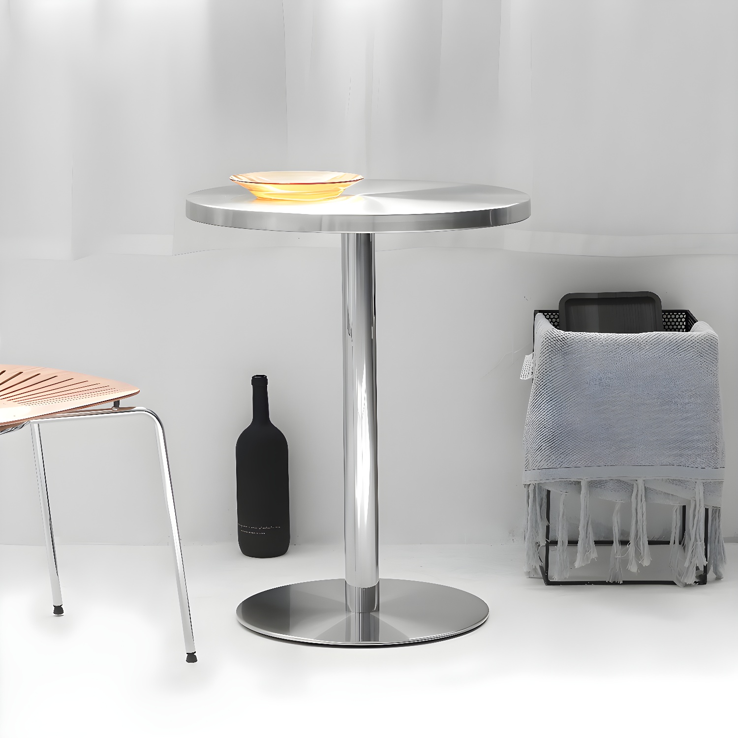 Industrial Dining Room Table Stainless Steel Table with Pedestal Table for Home Kitchen Dinner